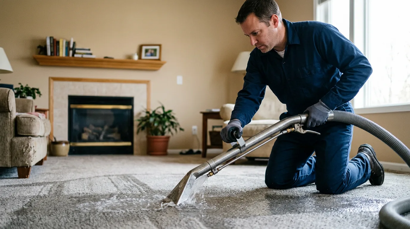Water damage restoration technician working near Whitewater, WI